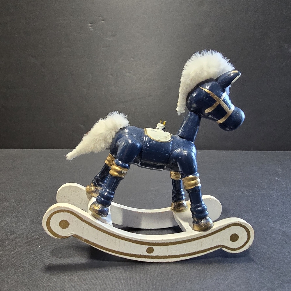 Vtg Christmas Rocking Horse Ornaments 2 Painted Wood, 1 Plastic - Picture 3 of 16